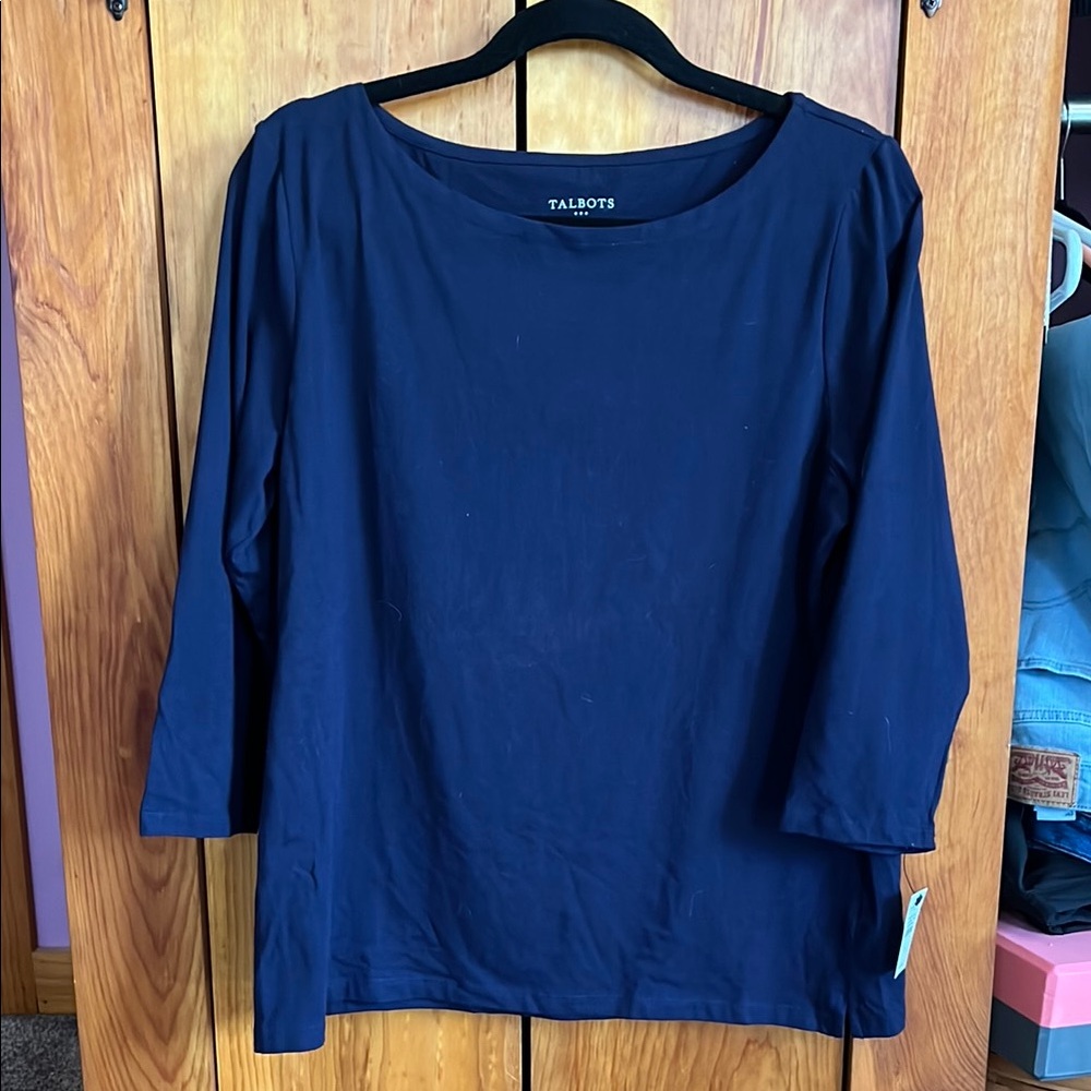 Talbots Blue Relaxed 3/4 Sleeve Blouse